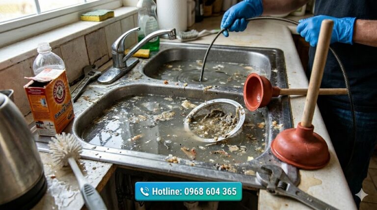 7 cách xử lý thông tắc bồn rửa bát bị tắc nặng tại nhà hiệu quả 99% (kèm dấu hiệu cần gọi thợ)