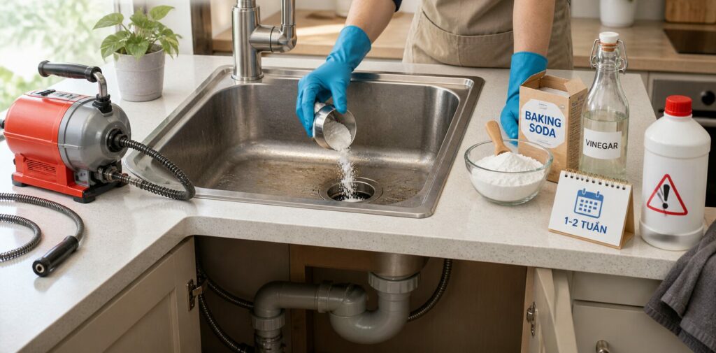 7 cách thông tắc bồn rửa bát không cần tháo ống đơn giản tại nhà – sạch nhanh, không mùi 