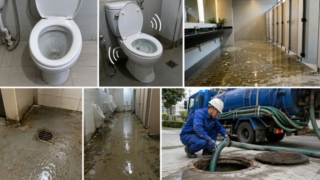 Hút bể phốt cho tòa nhà văn phòng | Dấu hiệu & quy trình xử lý chuyên nghiệp