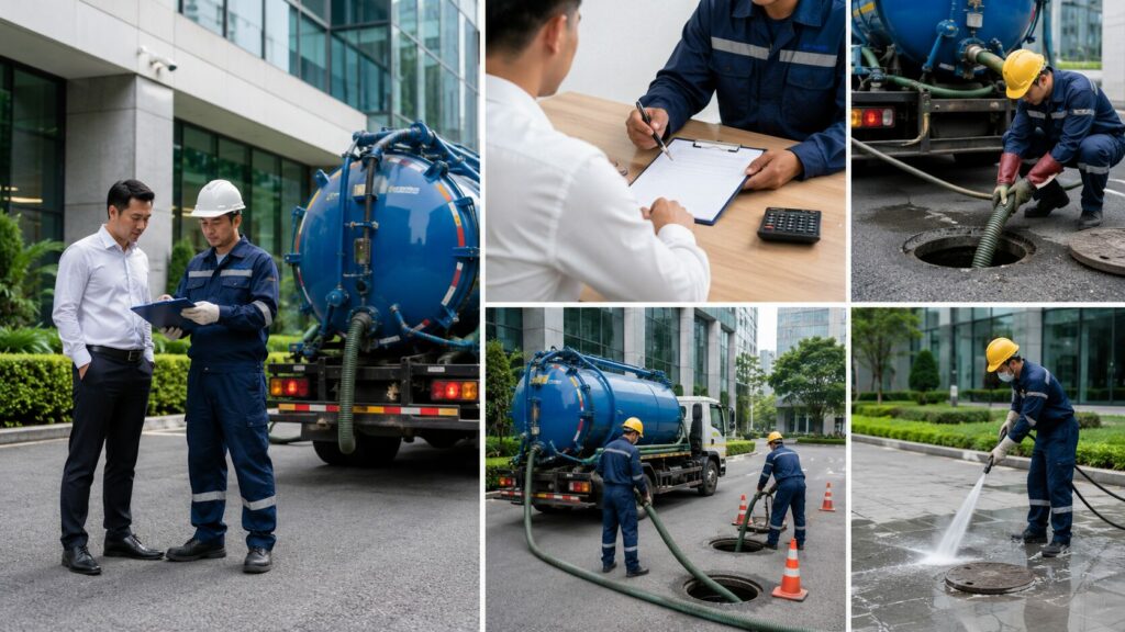 Hút bể phốt cho tòa nhà văn phòng | Dấu hiệu & quy trình xử lý chuyên nghiệp