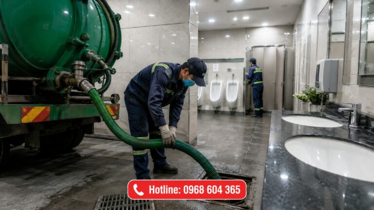 Hút bể phốt cho tòa nhà văn phòng | Dấu hiệu & quy trình xử lý chuyên nghiệp